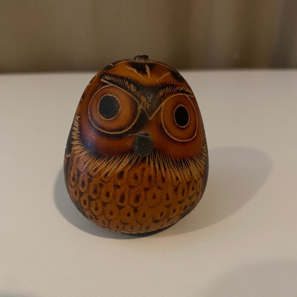 Vintage Hand Carved‎ Wood Owl Figurine Folk Art Bird Animal Decor